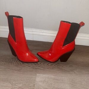 Red and black ankle boots